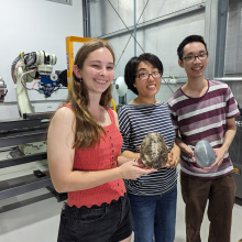 CDU student Jessie Duncan and PhD students Huifeng Wang and Cedric Tan. 