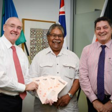 From left: Vice-Chancellor Professor Barney Glover, VCIAC Chair Dr Jack Ah Kit and Pro Vice-Chancellor, Indigenous Leadership Professor Steven Larkin at the launch of the inaugural CDU Reconciliation Action Plan 2013 – 2015