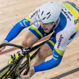 Jacob Schmid racing on his indoor bike